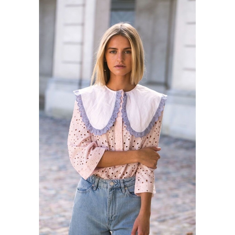 Nué Notes Eli Pink Eyelet Oversized Collar Blouse Size 38